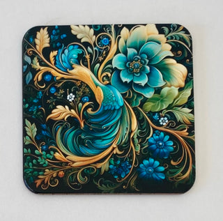 Peacock themed coaster set