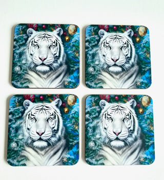 White Tiger Christmas Coaster